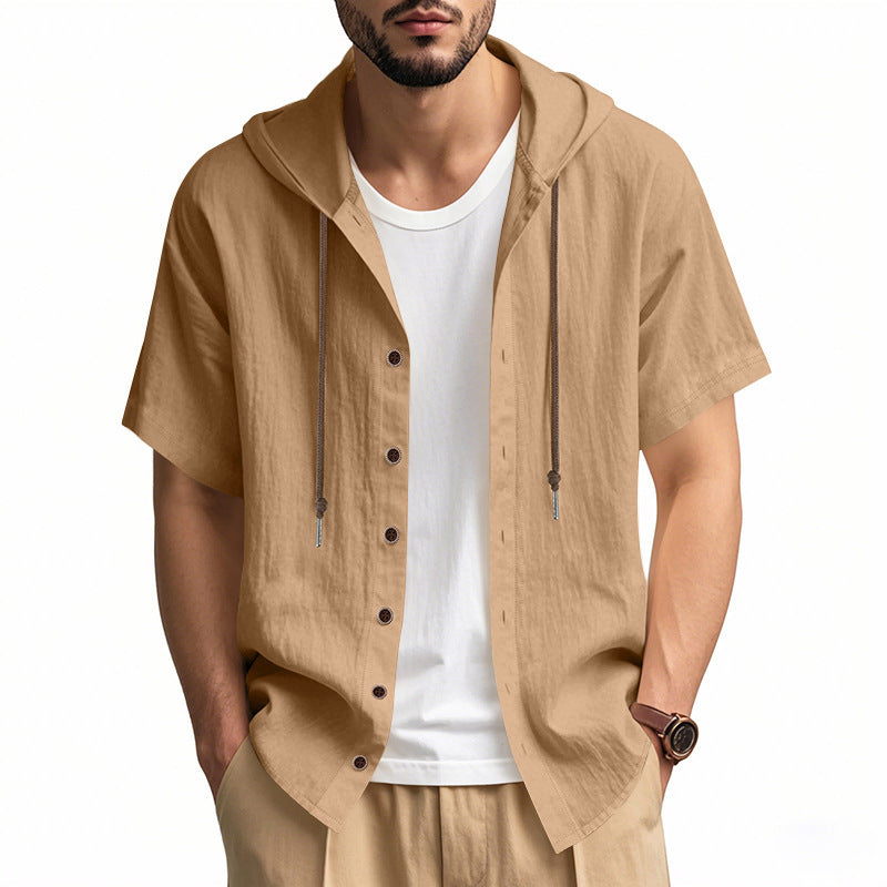 Casual short-sleeved shirt for men with hood and button placket Lune London