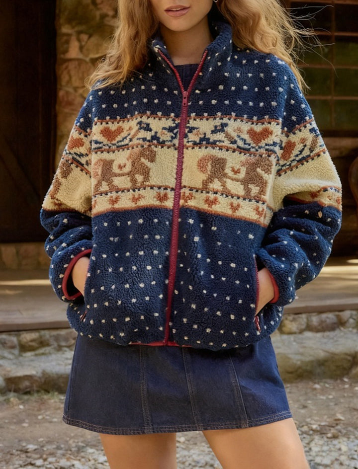 Veste en polaire pour femmes avec imprimé animal et col haut Chic & Stil