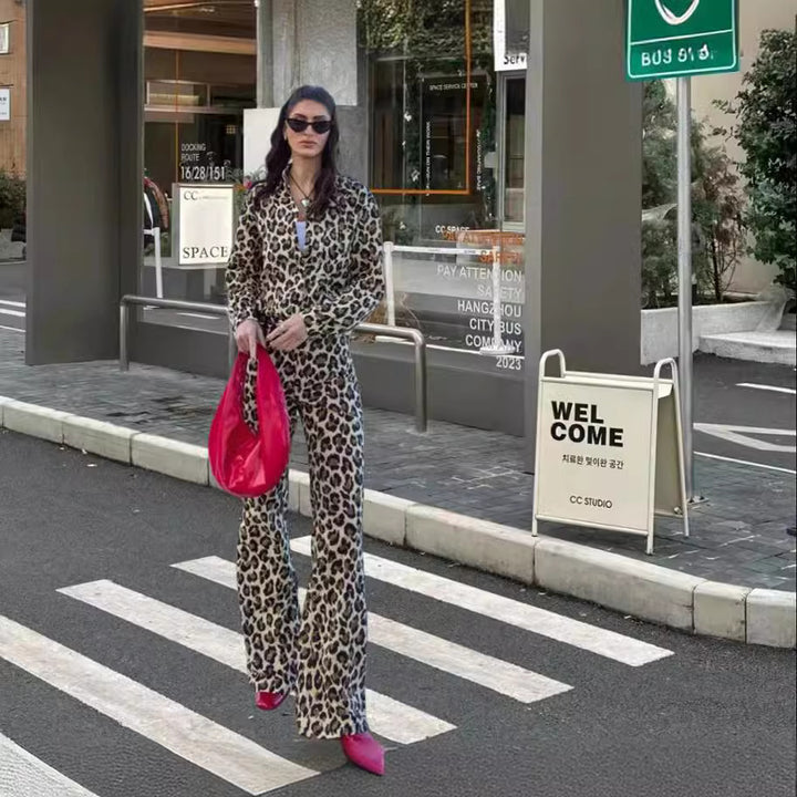 Lune London Women's Wide Leg Leopard Print Pants