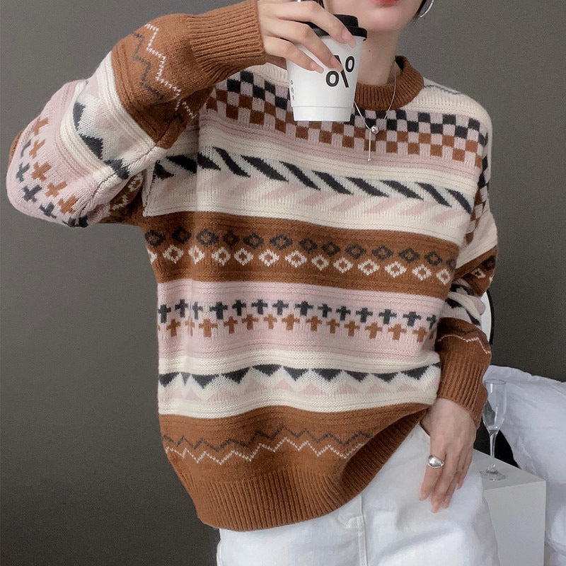 Pull en tricot épais pour femmes avec motif géométrique et coupe ample Chic & Stil