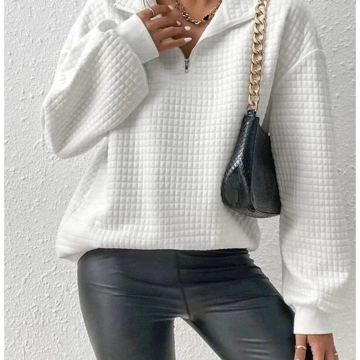 Casual sweatshirt for women with high collar and embossed pattern Lune London