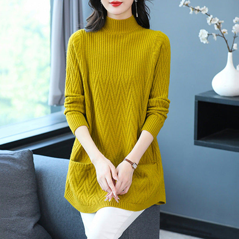 Knitted sweater for women with zigzag pattern and practical pockets Lune London