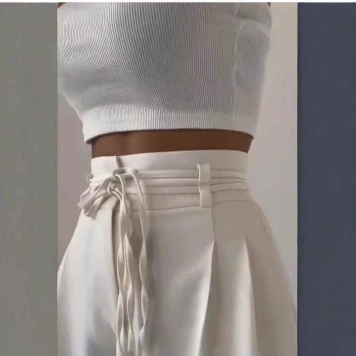 Loose chino pants for women with fitted belt Lune London