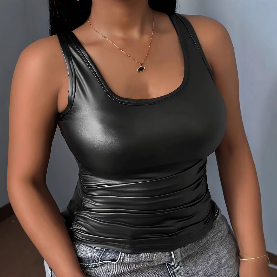 Ladies Tank Top with Shiny Material and Figure-Hugging Fit Lune London