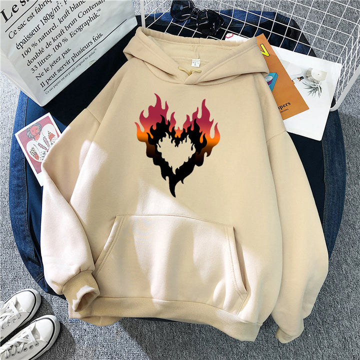 Women's Hoodie with Creative Flame Heart Design Chic & Style