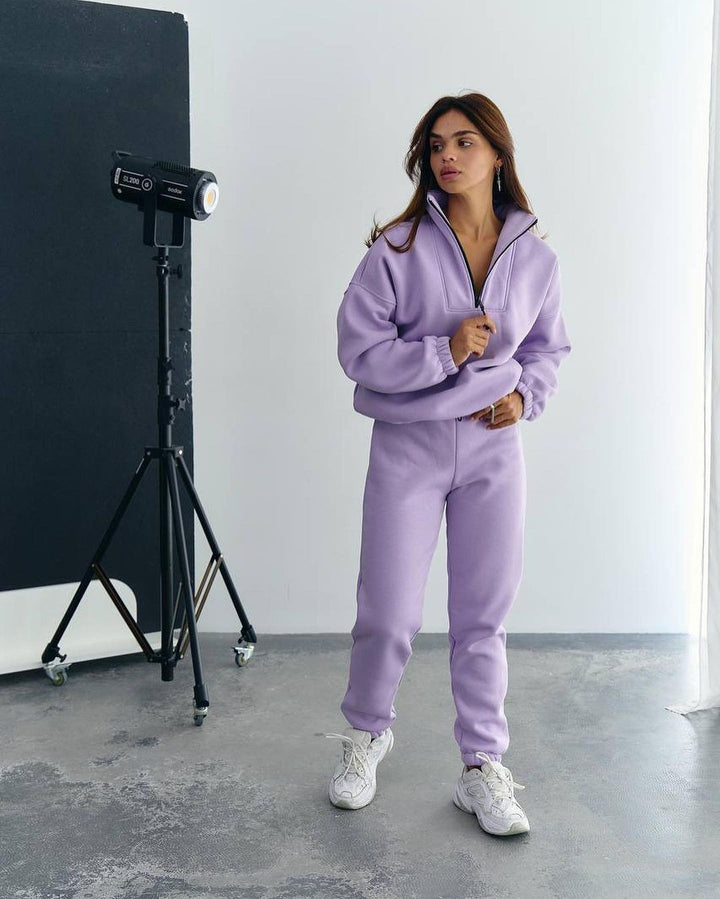 Women's fleece tracksuit with half-zip and elastic cuffs Lune London
