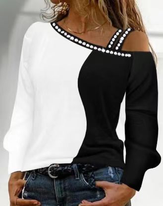 Women's Trendy Asymmetrical Top with Rhinestone Trim Lune London