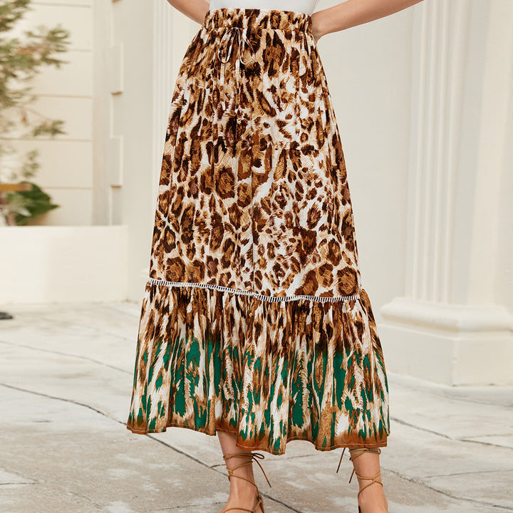 Maxi skirt for women with animal print and voluminous hem Lune London