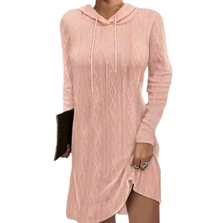 Ladies Knit Dress with Hoodie and Side Slits Lune London