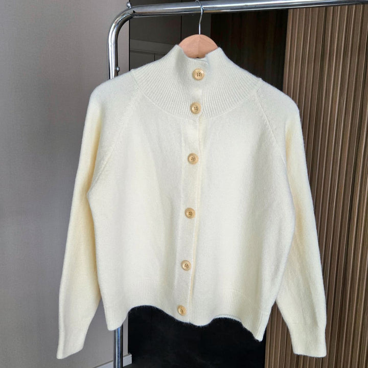 Knit jacket for women with high collar and large buttons Lune London
