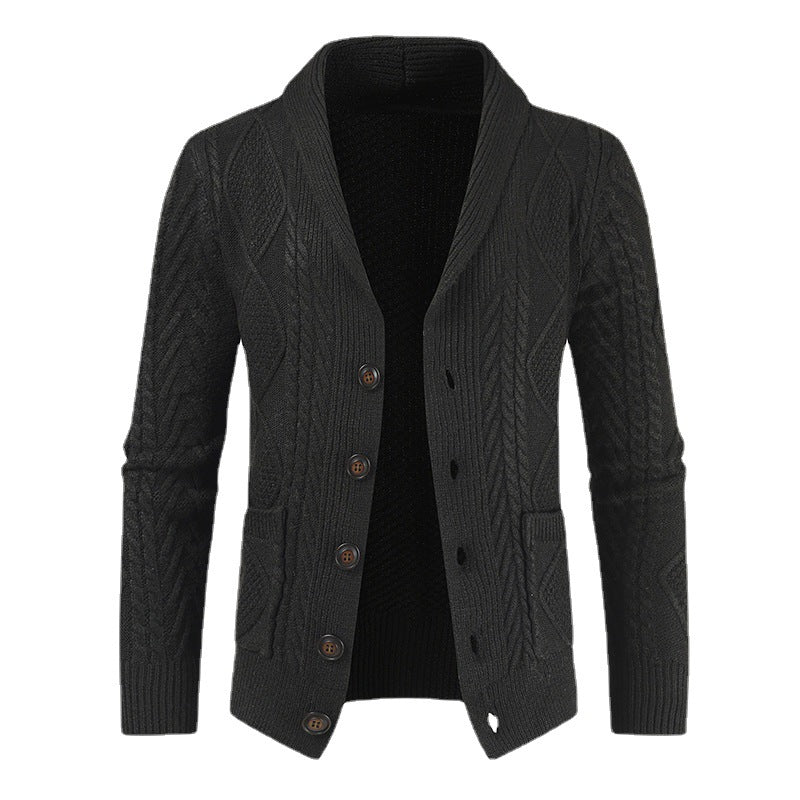 Men's knit jacket with a modern twisted pattern and elegant shawl collar Lune London