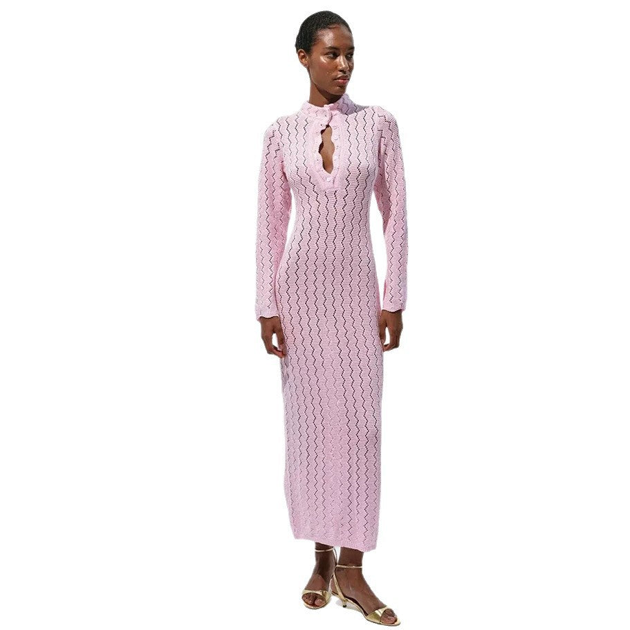 Lune London fitted maxi dress for women with high collar