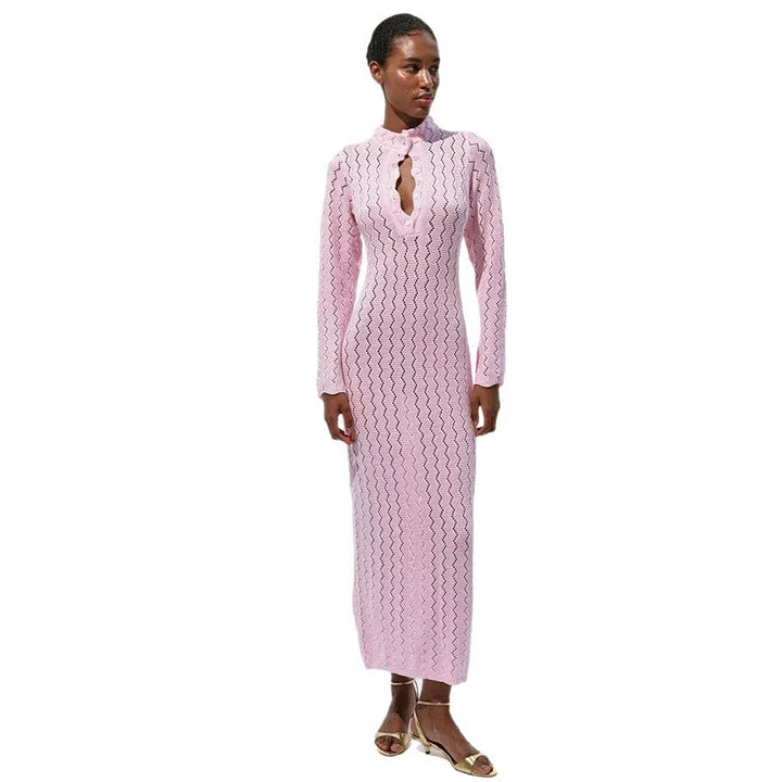 Lune London fitted maxi dress for women with high collar