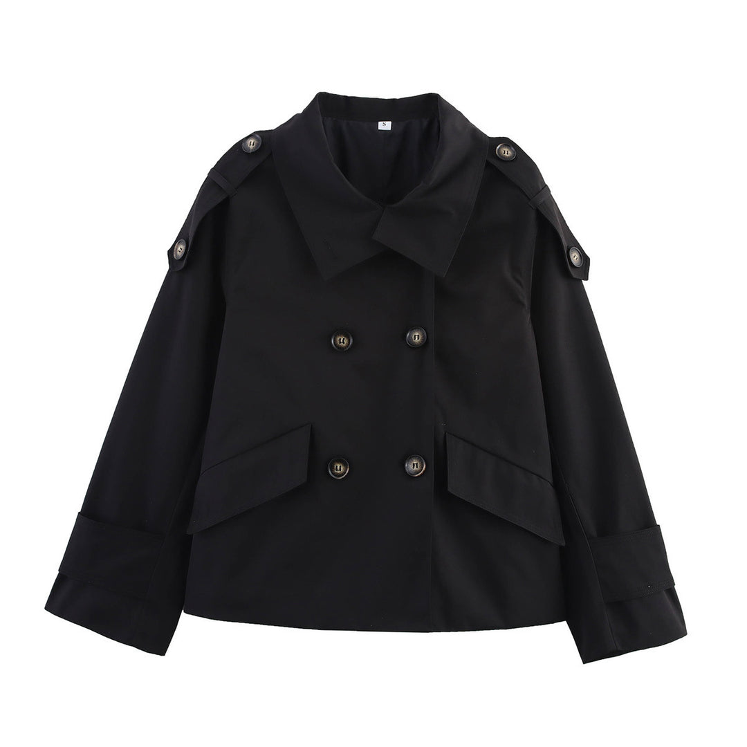 Trendy women's transition jacket with double-breasted buttons and practical pockets Lune London