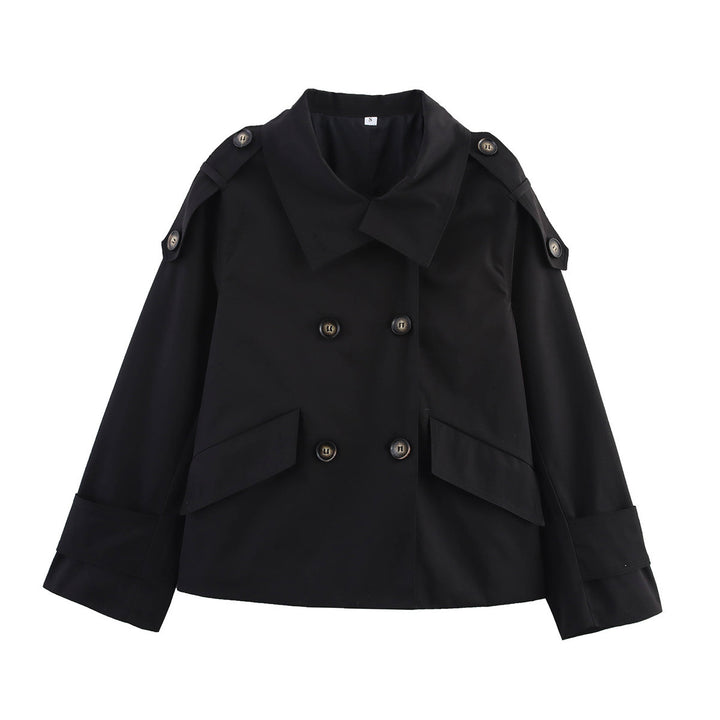 Trendy women's transition jacket with double-breasted buttons and practical pockets Lune London