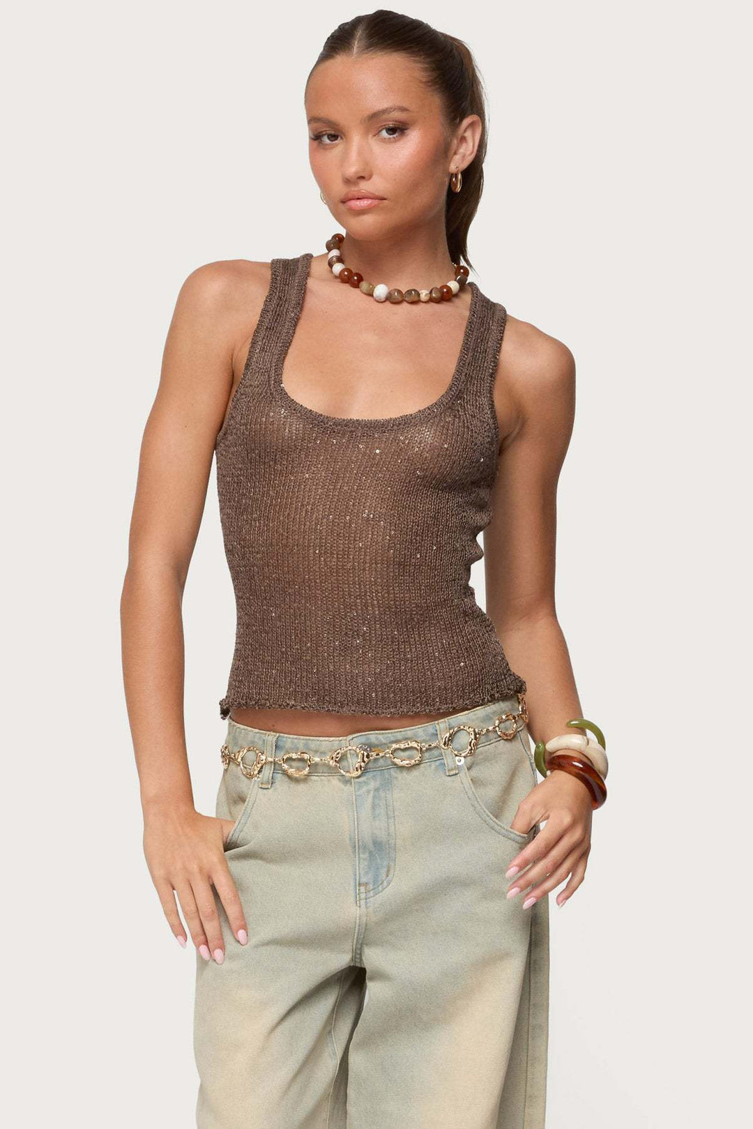 Women Glamorous Glitter Tank Top Lune London