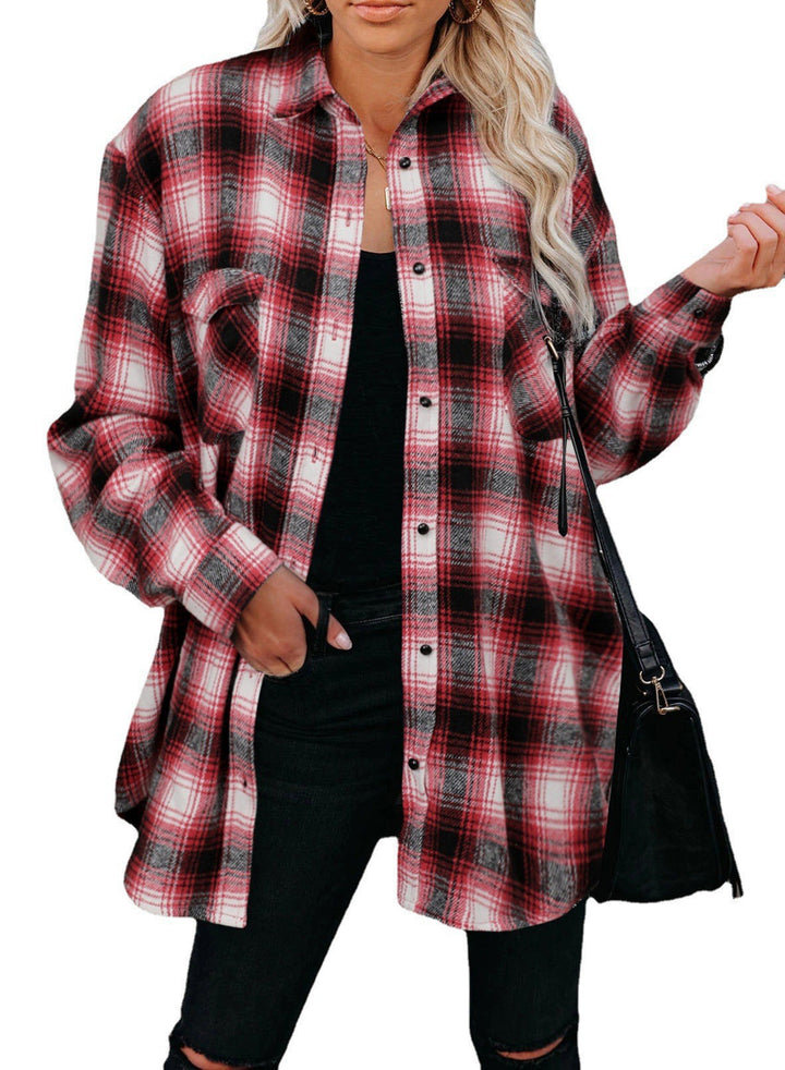 Vintage style women's flannel shirt with check pattern and chest pockets Lune London