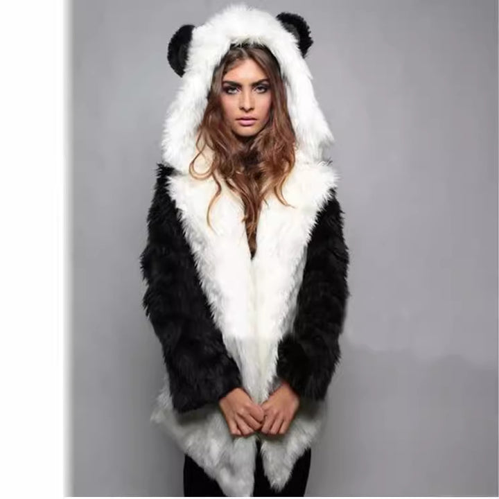 Ladies Cozy Faux Fur Jacket with Animal Ears Lune London