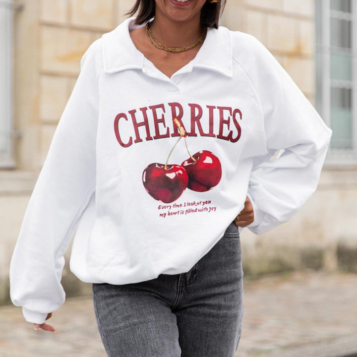Women’s sweatshirt with creative cherry pattern and modern cut Lune London