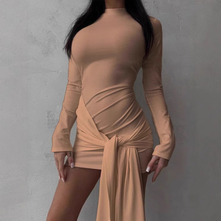 Fitted wrap dress for women with long sleeves and elegantly draped Lune London
