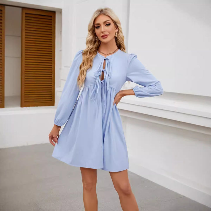 Fitted dress for women with knot opening and balloon sleeves Lune London