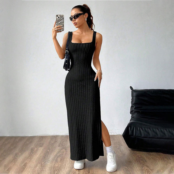 Robe maxi pour femmes avec motif à côtes élégant et fente latérale Chic & Stil