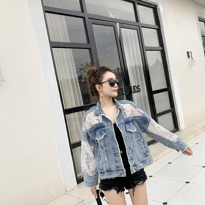 Veste en denim pour femme avec décoration en dentelle transparente Chic & Stil