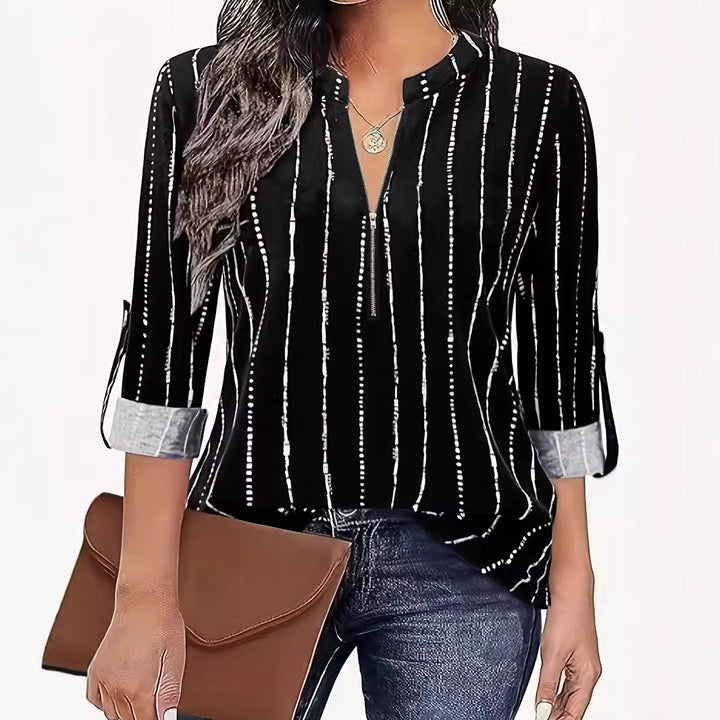 Ladies' blouse with elegant zipper and modern striped pattern Lune London
