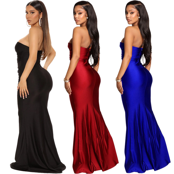 One-shoulder satin evening dresses Lune London