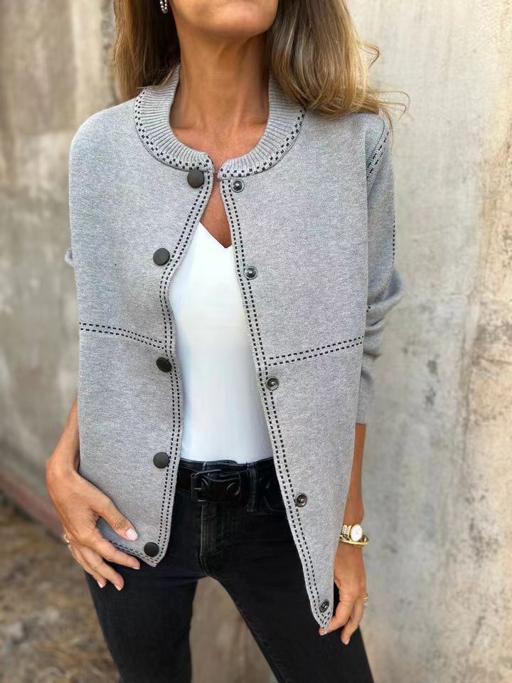 Ladies Loose Knit Vest with Buttons and Decorative Stitching Lune London