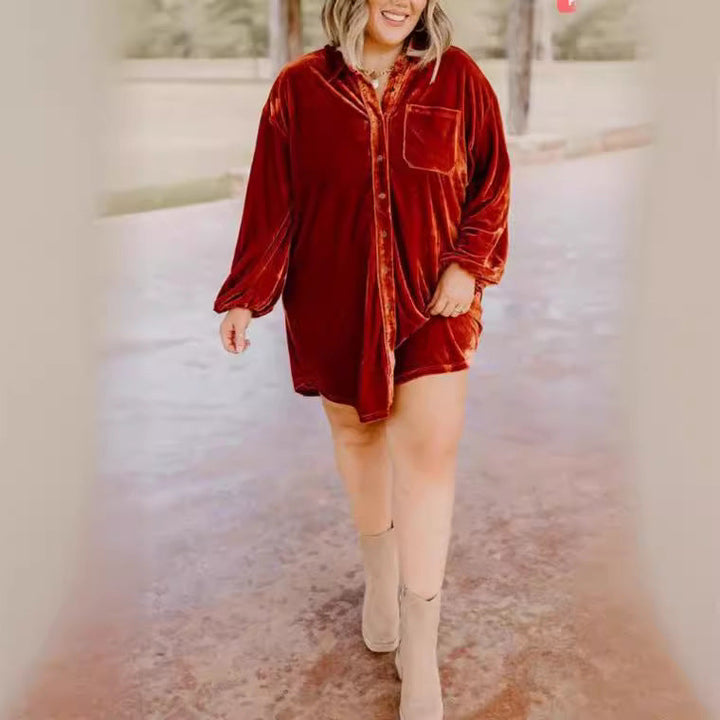 Ladies Velour Shirt Dress Lune London