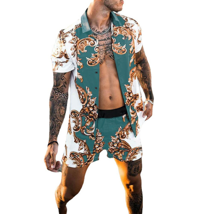 Chic und Stil men's short sleeve t-shirt and tropical print shorts set