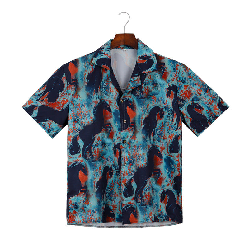 Short sleeve men's shirt with a striking horse pattern and lightweight cotton Lune London