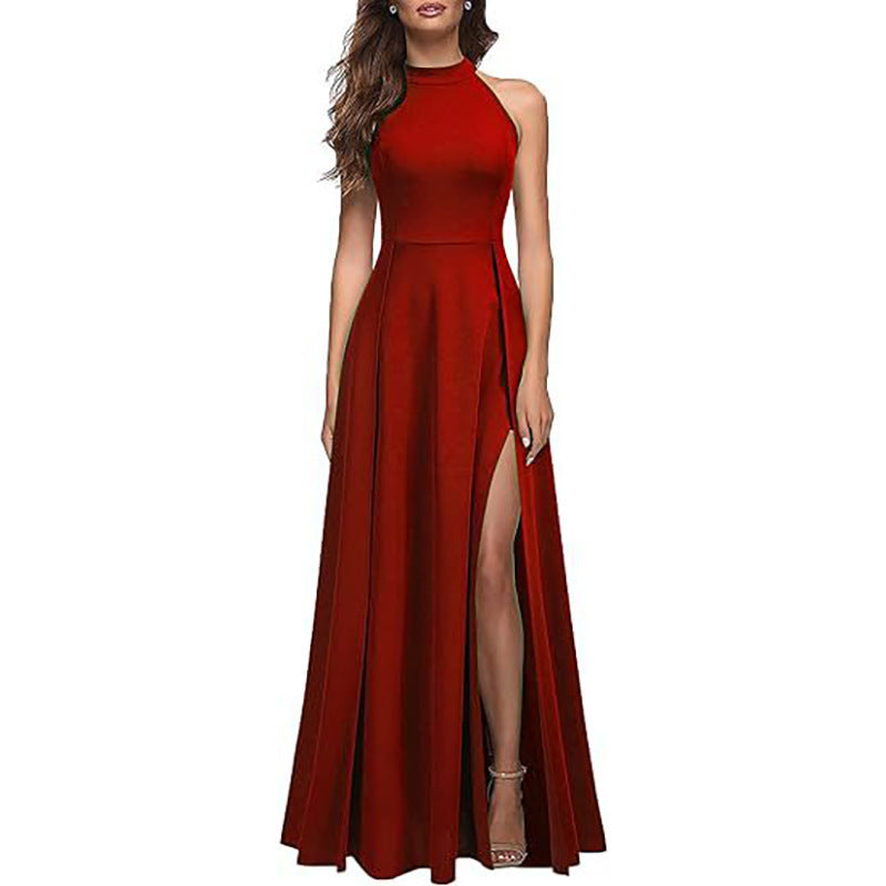 Elegant maxi dress for women with side slits and high collar Lune London