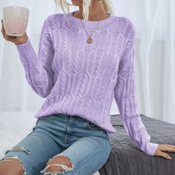 Ladies knit sweater with cable pattern demanding Lune London