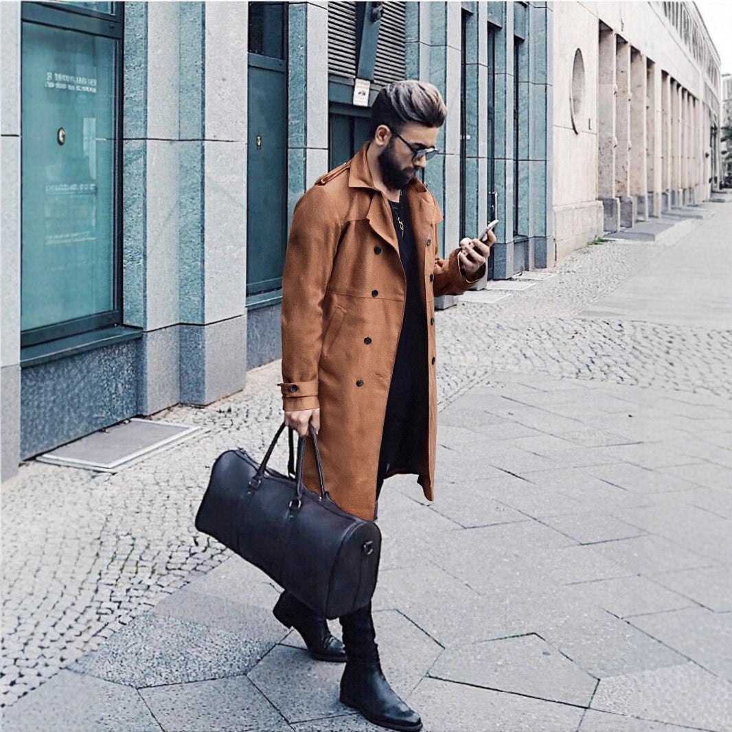 Elegant suede trench coat for men with double-breasted buttons and practical pockets Lune London