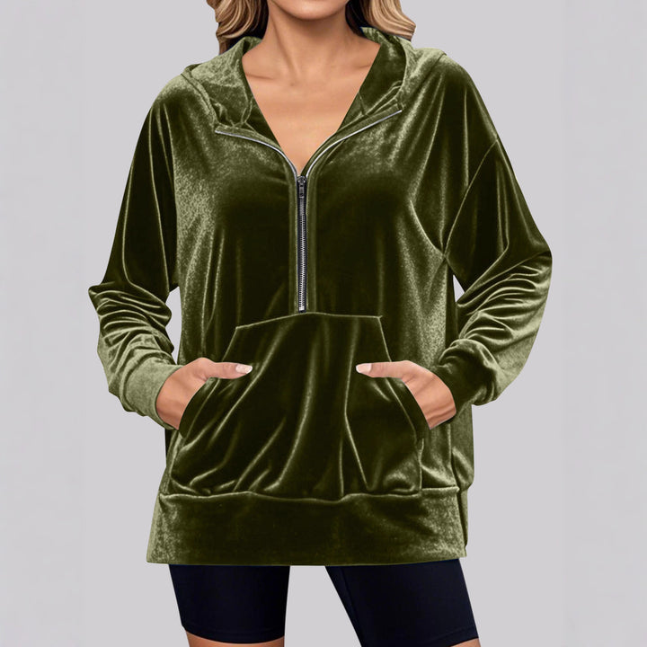 Velvet jumper for women with high collar and practical pockets Lune London