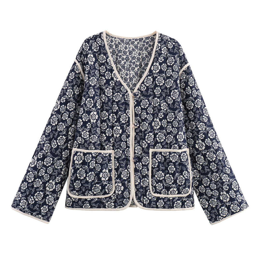 Quilted women's jacket with floral design and practical pockets Lune London