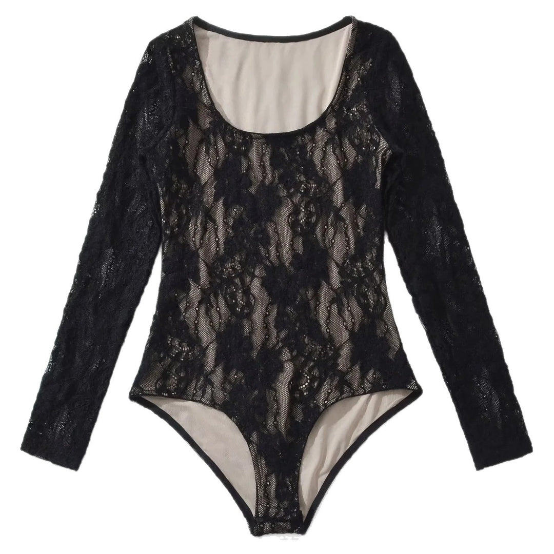 Women's crochet bodysuit with transparent lace pattern Lune London