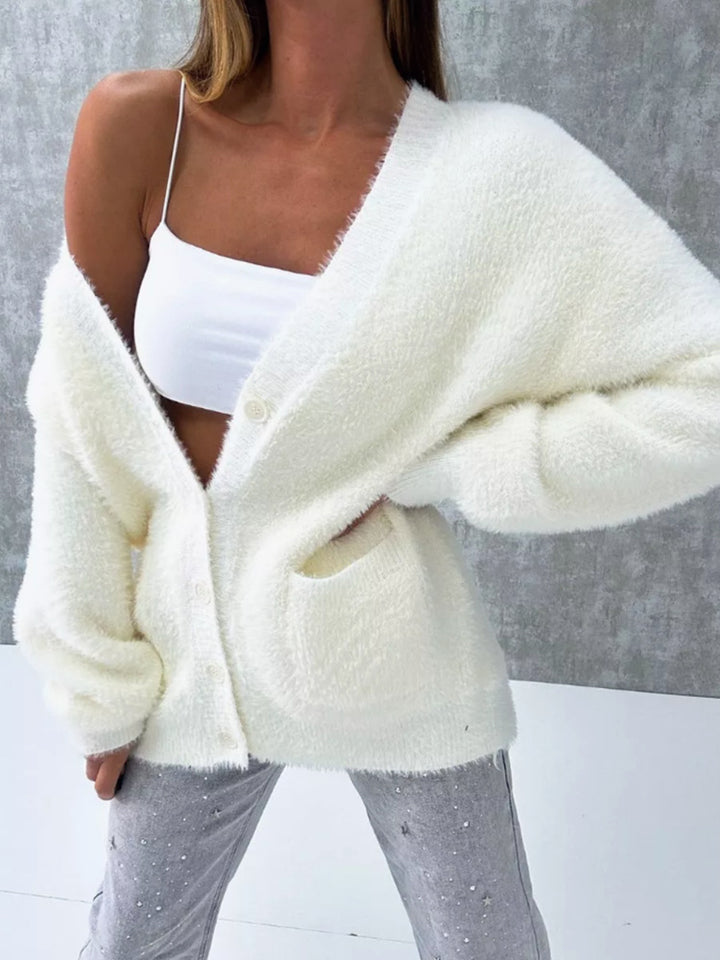 Ladies Buttoned Fleece Cardigan with Relaxed Fit Lune London