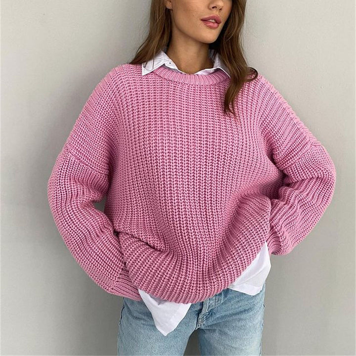 Pull en maille épaisse pour femmes avec coupe décontractée et col rond Chic & Stil