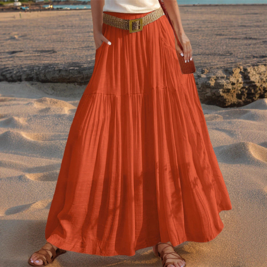 Maxi flared skirt for women with elegant pleated draping and practical pockets Lune London