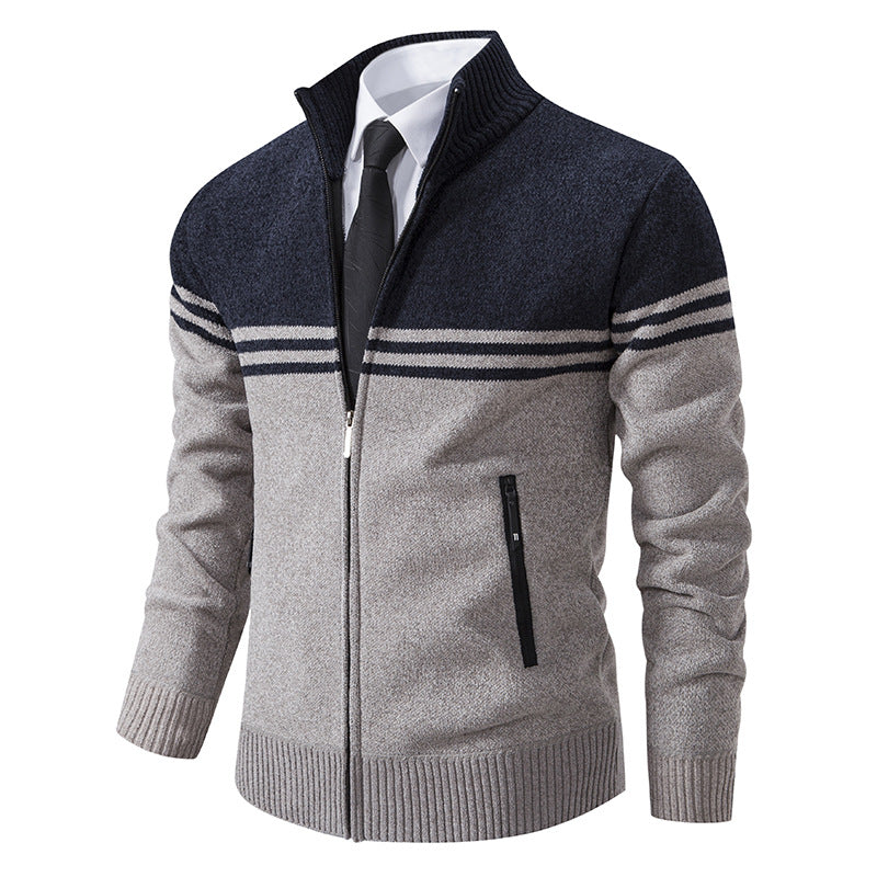 Sporty and trendy knitted jacket for men with zipper and contrasting stripes Lune London