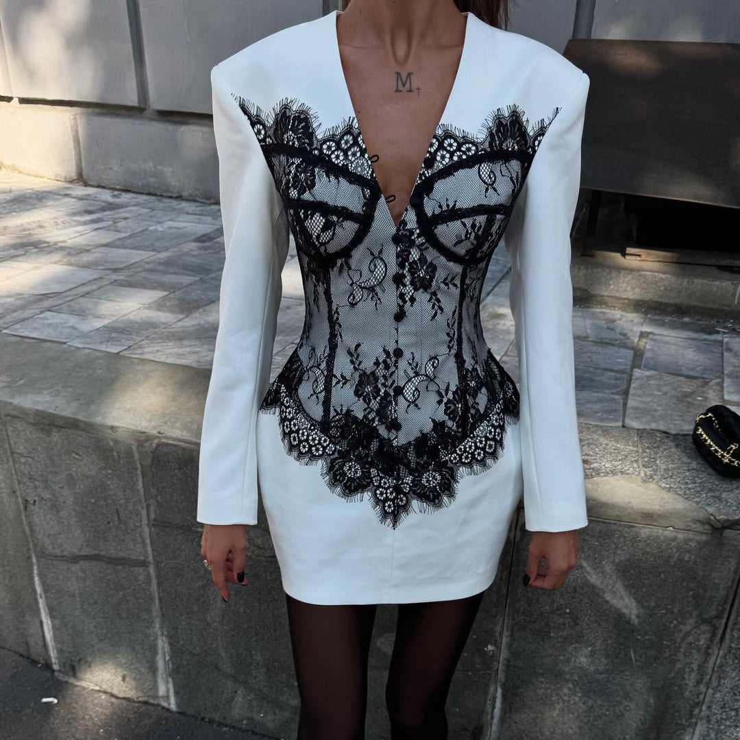 Elegant blazer dress for ladies with lace detail and fitted cut Lune London