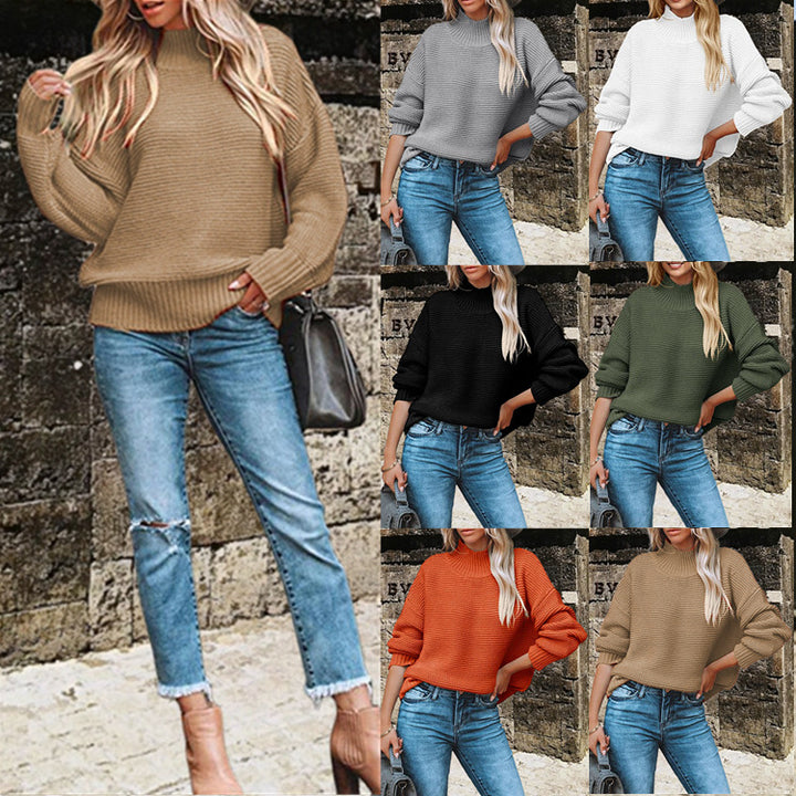 Thick knit sweater for women with high collar and puff sleeves Lune London