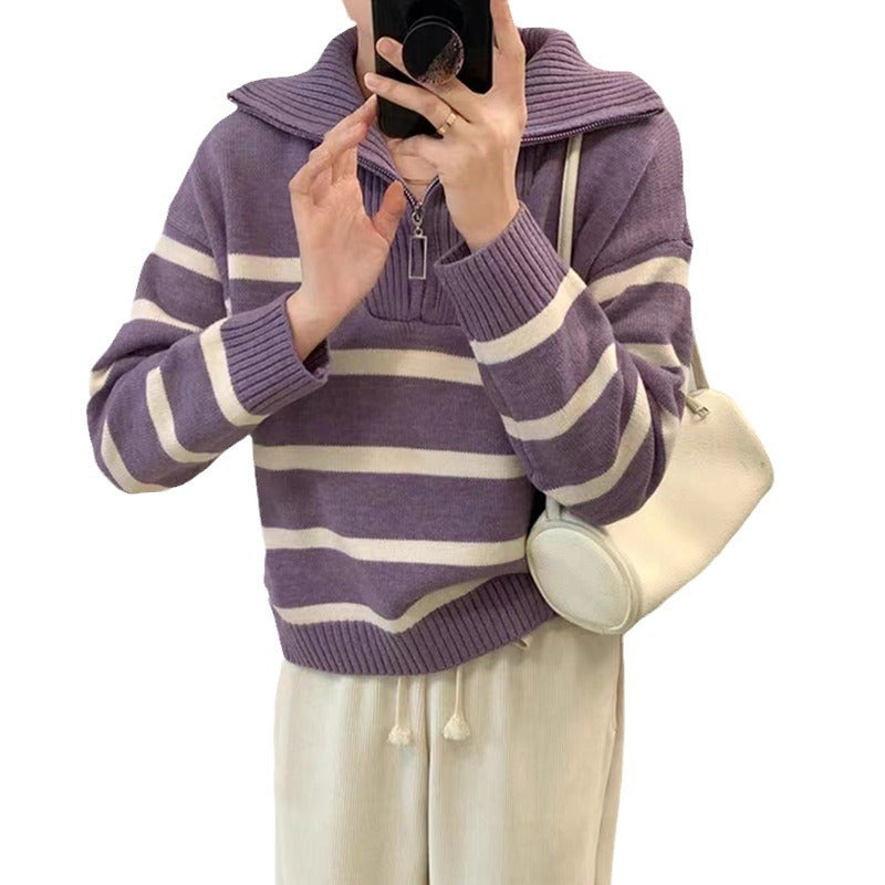 Casual sweater for women with high collar and decorative zipper Lune London