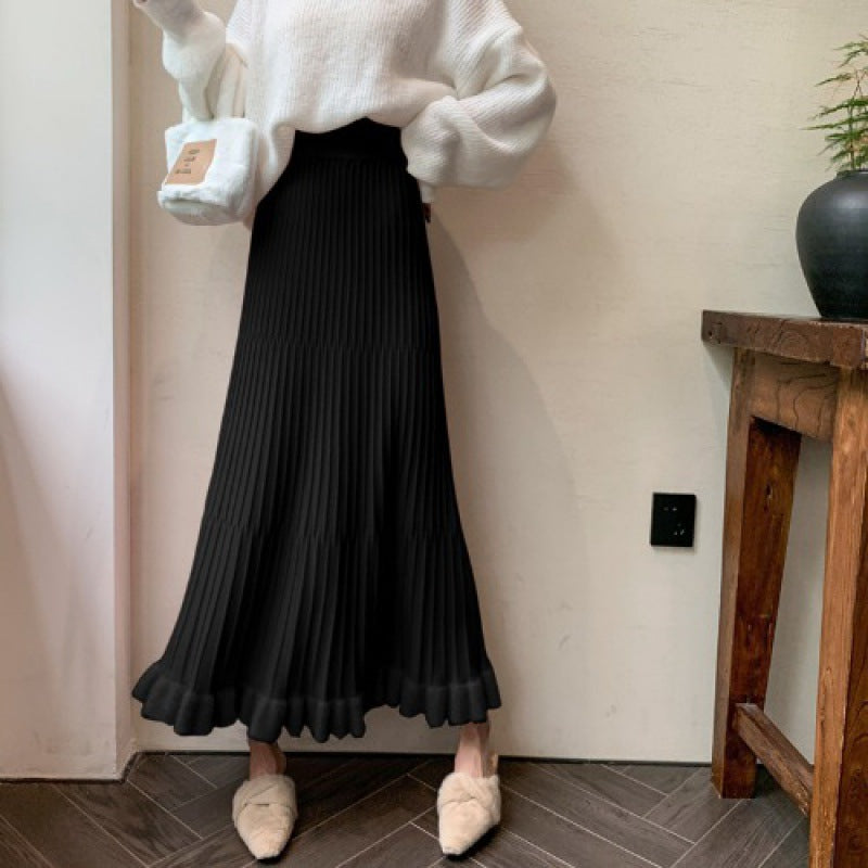 Jupe midi plissée pour femmes avec ourlet volumineux et ceinture élastique Chic & Stil