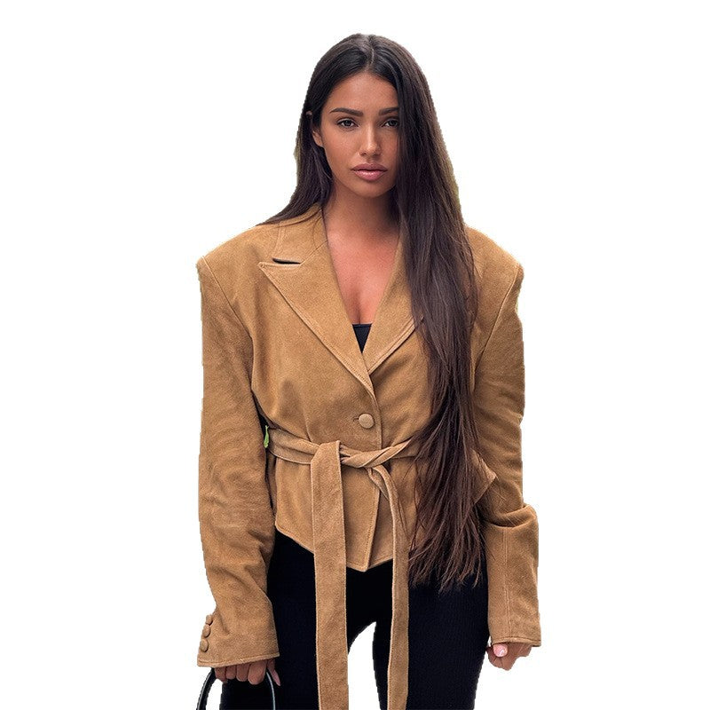 Ladies Velvet Jacket with Waist Belt Lune London