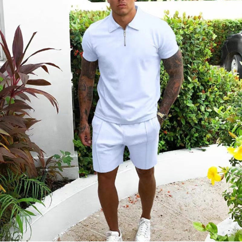 Men's Leisure Zip-Up Polo and Shorts Set Lune London