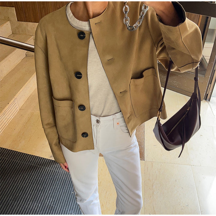 Elegant suede jacket for women with button closure Lune London